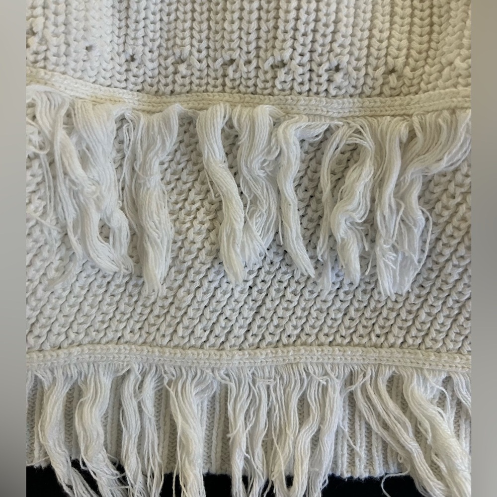 Lilly Pulitzer XL Ivory Cotton Knit Open Front Cardigan Fringe Hem Sweater BoHo - Picture 5 of 8